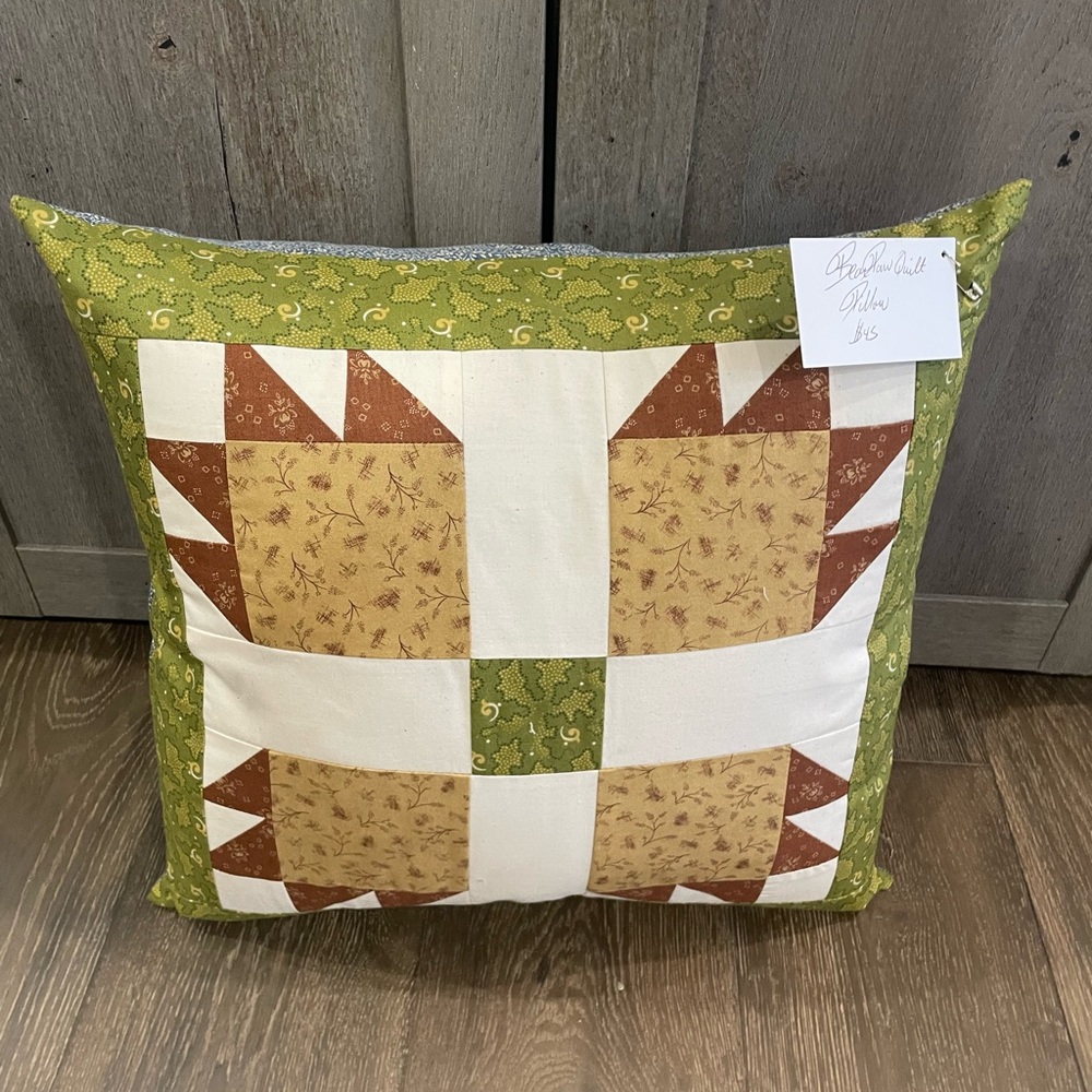 Patchwork Bear Paw Quilt pattern Throw Pillow with Green and Brown Accents